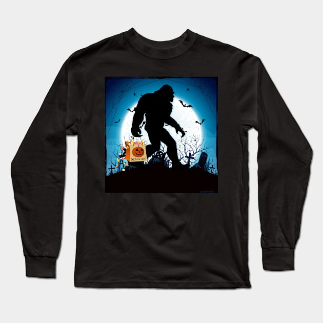 Funny Halloween Bigfoot Trick or Treating Long Sleeve T-Shirt by Dibble Dabble Designs
